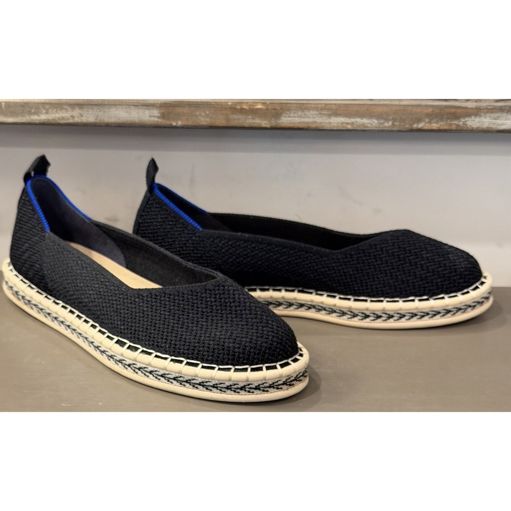 ROTHYS The Espadrille Black Slip on Summer Flats-Lace up Jute Comfort-US Sz 8.5 - Picture 3 of 10